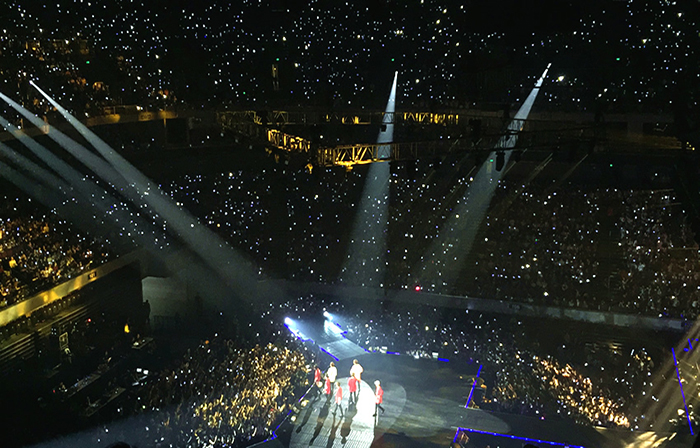  
BTS, perhaps K-pop’s most famous act, performs live on stage during its 